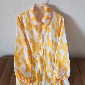 Yellow and White Geometric Print Dress